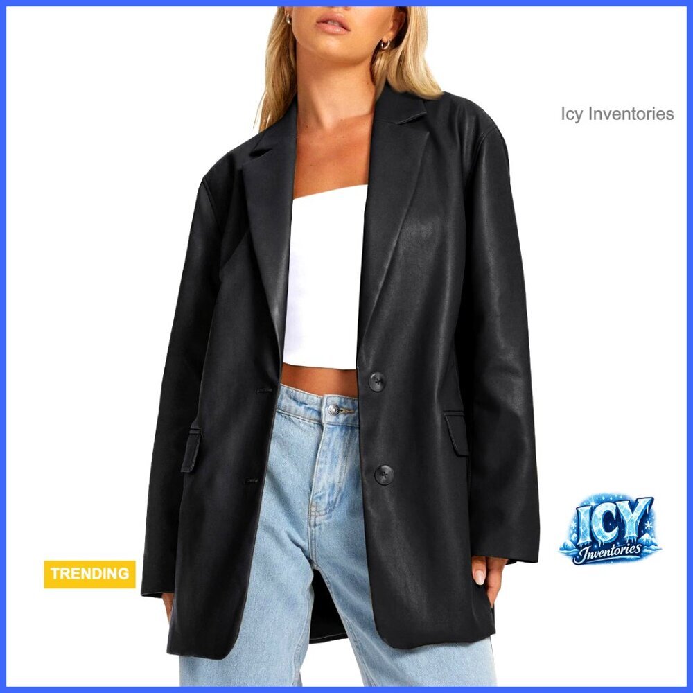 Faux Leather Motorcycle Jacket Bomber Coat Oversized Fall Winter